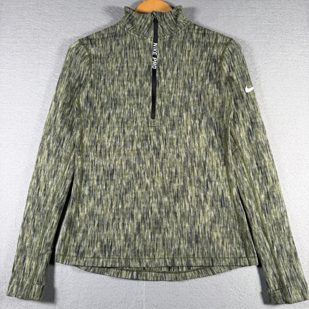 Nike Pro Hyperwarm Womens Half Zip Space Dye Pullover Olive‎ Green 832052-387 M